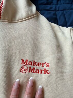 Maker's Mark Embroidered Hoodie in Cream with Red Logo